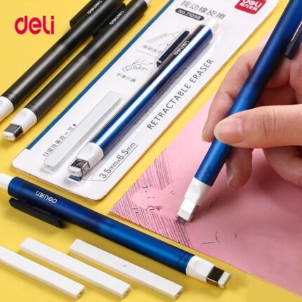 Deli 71098 Correction Supplies Pencil Rubber Retractable Press Eraser School Stationery Erasers for Kids